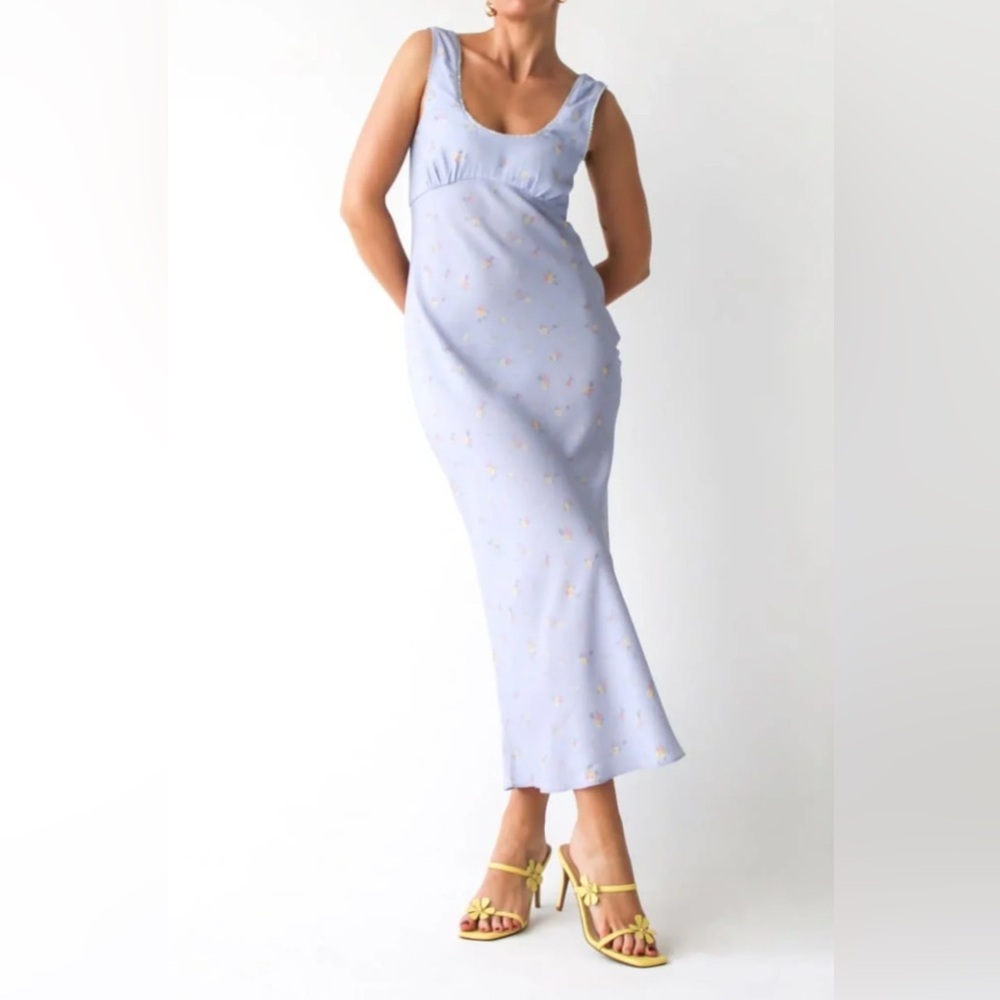 Rumored North Country Midi Dress Forget-Me-Not Blue scoop neck slip dress L